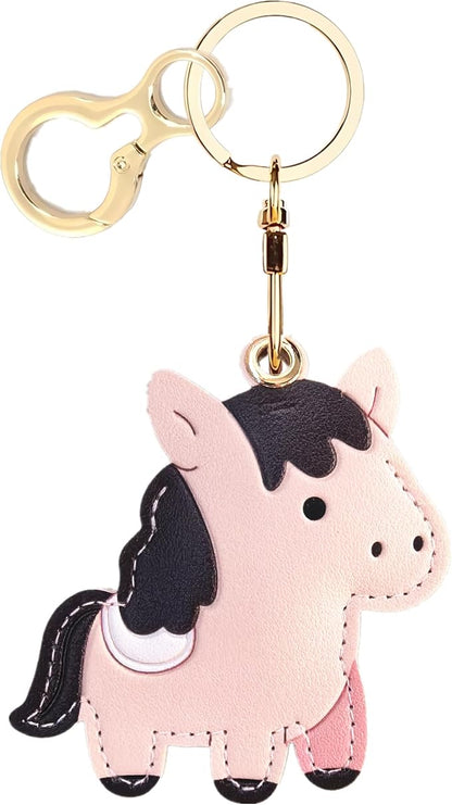 Leather Keychain Holder Case Compatible with AirTag,Cute Protective Cover with Keyring,Anti-Scratch Finder GPS Tracker Case for Wallet Keys,bag,pets,Backpack(Pink Horse)