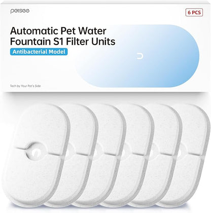 6-Pack Upgraded Replacement Filters for PETSEE S1 Series Pet Water Fountain – Triple Filtration System with Inhibit Protection, Removes Impurities & Hair, Long-Lasting Clean Water