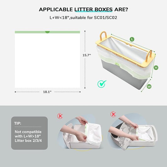 65 Count Cat Litter Box Liners, Compatible with MW SC01/SC02, Drawstring Auto Self-Cleaning Litter Box Liner Bags, Extra Thick Leak Proof Cat Waste Bags, Unscented, (18.1"W x 15.7"H, 4 Gal)