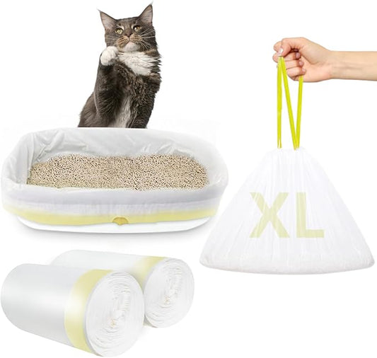 XUEPETT 48 PACK Jumbo Cat Litter Box Liners, Tear Resistant Heavy Duty Cat Litter Bags with Drawstring, Pre-Separated for Easy Access, Easy Cleanup