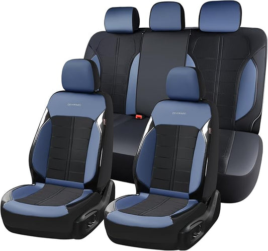 Coverado 3D Air Mesh Car Seat Cover Full Set, Sports Carbon Fiber Design, Breathable Seat Protectors Airbag Compatible Comfort Universal for Most Cars, Van,Trucks, SUV, Black&Blue