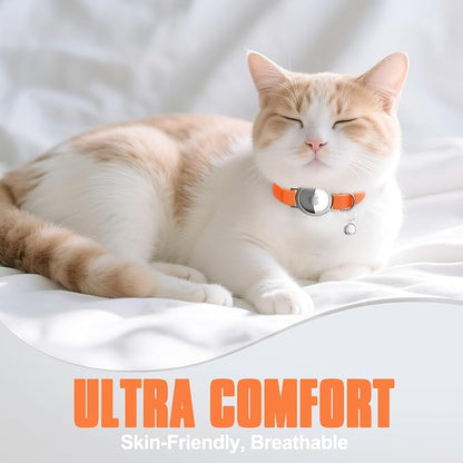 AirTag Cat Collar, Elastic Tracker Collar with Airtag Holder and Bell | Compatible with Apple Air Tag, Lightweight & Scratch Resistant, Adjustable Stepless GPS Pet Collar for Cats Kittens, Orange