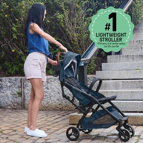 Ingenuity 3Dquickclose CS+ Compact Fold Stroller – Lightweight Stroller with Oversized Canopy, Extra-Large Storage and Compact Fold, Deep Ocean