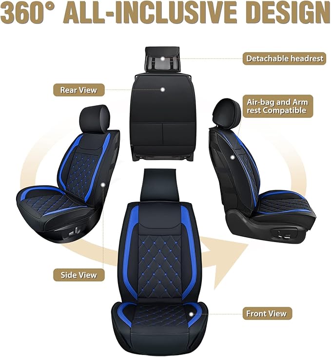 Nilight 5 Car Seat Covers Waterproof Faux Leather Cushions Anti-Slip Universal Fit for 5 Passenger Cars Kia Civic Corolla Hyundai Honda Camry CR-V RAV4 Fusion SUV Truck (Full Set, Black-Blue)