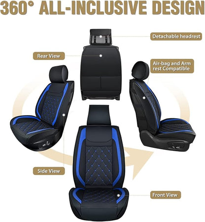 Nilight 5 Car Seat Covers Waterproof Faux Leather Cushions Anti-Slip Universal Fit for 5 Passenger Cars Kia Civic Corolla Hyundai Honda Camry CR-V RAV4 Fusion SUV Truck (Full Set, Black-Blue)