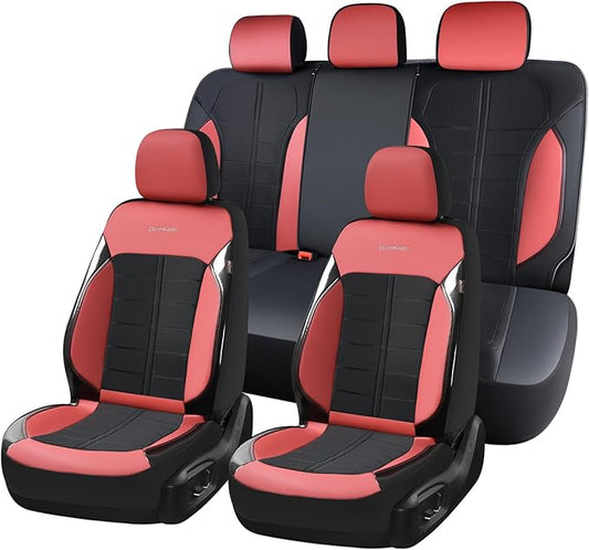 Coverado 3D Air Mesh Car Seat Cover Full Set, Sports Carbon Fiber Design, Breathable Seat Protectors Airbag Compatible Comfort Universal for Most Cars, Van,Trucks, SUV, Black&Wine