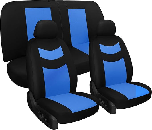 Tapha Universal Car Seat Covers Full Set - Front and Rear Split Bench, Easy to Install, Breathable and Washable Universal Interior Covers for Auto, SUV, Sedan, Van, Airbag Compatible, Black & Blue