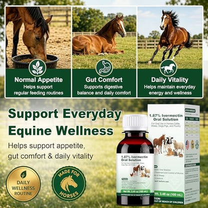 Internal Gut Cleanse for Horses – Gentle Liquid Digestive Support for Equine Comfort & Intestinal Health – Easy-to-Use Formula for All Ages