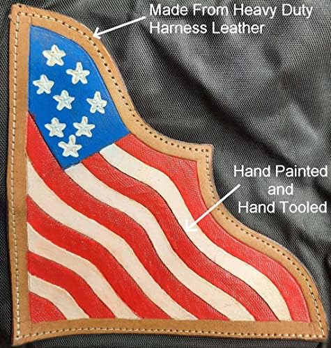 Large Hay Bale Bag – 44"x16"x20" Waterproof 1200D Nylon with Patented Ventilation Windows, Hand-Tooled Leather Patriotic Corners, Fits 2-String Bales, Ideal for Shows & Daily Use