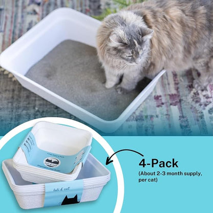Luli & Cat Disposable Litter Box | Jumbo Sized White Colored 4-Pack | Durable and Water Resistant