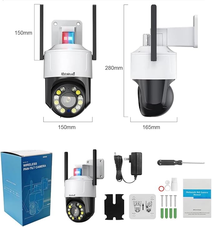 JideTech 5MP PTZ WiFi Security Camera Outdoor, 5X Optical Zoom, Dual Band 2.4G 5G Wireless, Red Blue Warning Light, Color Night Vision, Auto Tracking, Human Vehicle Detection, NVR Compatible