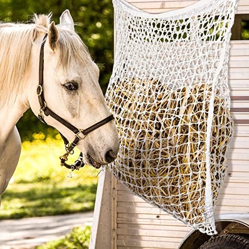 Fabbay 2 Pcs Slow Feed Hay Net for Horses, 35 x 47 Inch Hay Bag, White