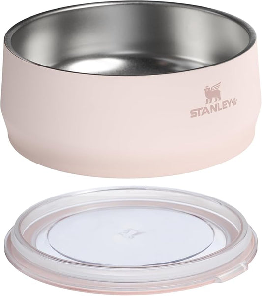 STANLEY Pet Bowl | 3-Cup (24 oz) Insulated Stainless Steel Dog & Cat Bowl | Splash-Resistant Lid | Dishwasher Safe | BPA-Free | Rose Quartz