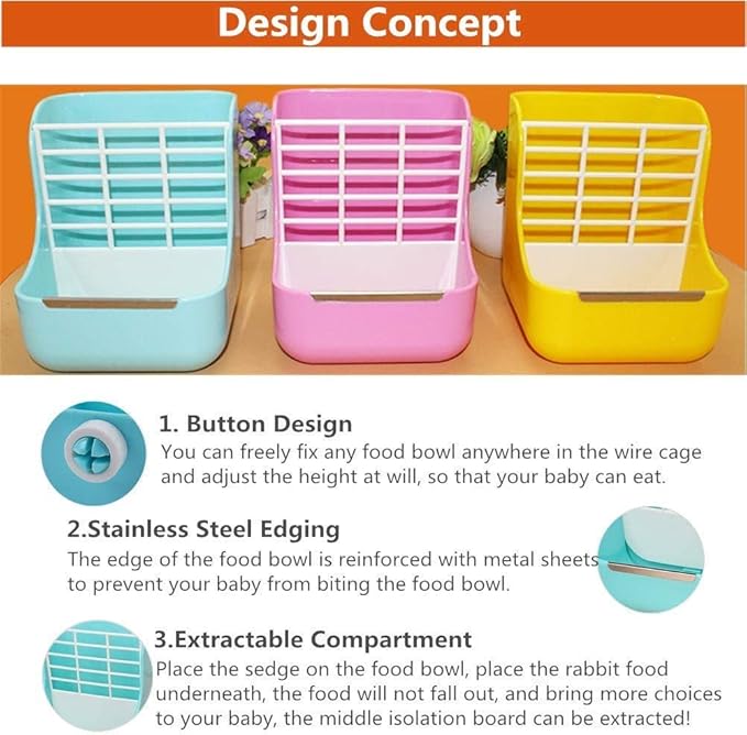 Rabbit Supplies with Bowl & Hay Feeder - Accessories for Bunnies & Guinea Pigs, 6x6x7 Inches (White)