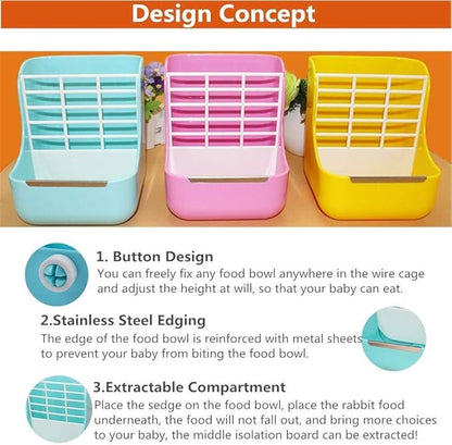 Rabbit Supplies with Bowl & Hay Feeder - Accessories for Bunnies & Guinea Pigs, 6x6x7 Inches (White)