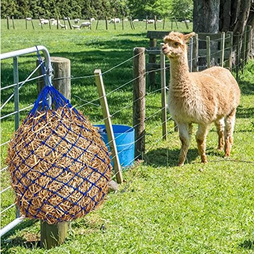 Fabbay 4 Pcs Slow Feed Hay Net Feeder Hay Bag for Horses Slow Feeder 40 Inch Length with 2 Inch Holes Hanging Horse Feed Net for Goat Cattle Equine Stalls Barn Supplies(Blue)