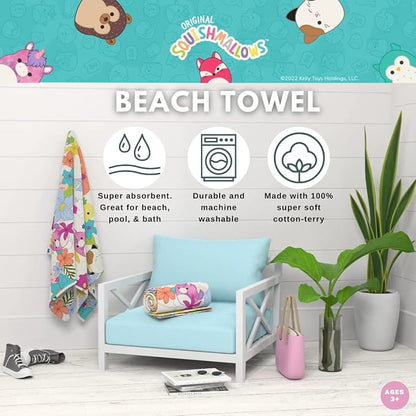 Franco Collectibles Squishmallows Super Soft Cotton Bath/Pool/Beach Towel, 60 in x 30 in, (Official Licensed Squishmallows Product)