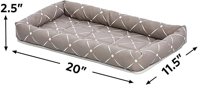 MidWest Homes for Pets 40222-MRD Quiet Time Couture Ashton Bolster Pet Bed, Small Dog/22, Mushroom, Mushroom & White Diamond Pattern, 22-Inch
