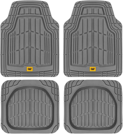 CAT PU Leather Seat Covers for Cars – (2) Front Seat Covers with (4) All-Weather Heavy-Duty Floor Mats for Trucks, Cars, & SUVs Combo Set – Car Interior Protection Liners for Car Seats and Floors
