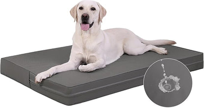Vonabem Outdoor Waterproof Dog Bed Washable, Large Crate Pad 35 inch, Orthopedic Foam Pet Beds with Removable Cover Reversible, Wipeable Leather Anti-Slip Kennel Pads 35"x22" Grey