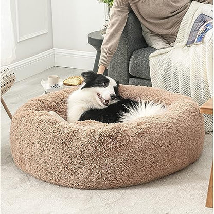 Bedsure Calming Dog Beds Large Sized Dog Donut Washable Pet Bed,36ins Camel
