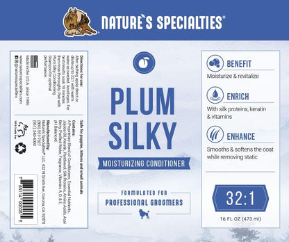 Nature's Specialties Plum Silky Dog Conditioner Concentrate for Pets, Natural Choice for Professional Groomers, Keratin and Silk Proteins, Made in USA, 16 oz