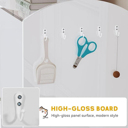 DWVO Large Hidden Litter Box Furniture with Hooks, Modern Cat Litters Box Enclosure for M/L/XL Litter Boxes, Wooden Secret Cat Cabinet, High-Gloss White