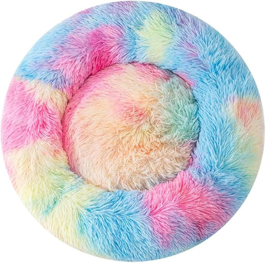 Donut Cat Bed Dog Bed Plush Faux Fur Fluffy Non-Slip Soft Indoor Cozy Supportive Bolster for Puppy and Pet Cat Cushion Rabbit Pillow for 3KG