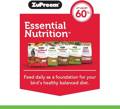 ZuPreem Natural Bird Food, Bird Feed Pellets for Parrot, Conure, Caique, African Grey, Eclectus, Small Cockatoo, ZuPreem Core Nutrition, Made in USA, Added Vitamins, Parrot Food, (M/L, 10 lb Bag)