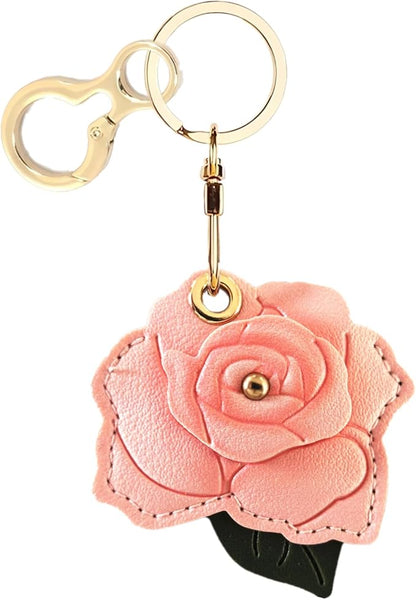 BORKUANA Leather Keychain Holder Case Compatible with AirTag,Cute Protective Cover with Keyring
