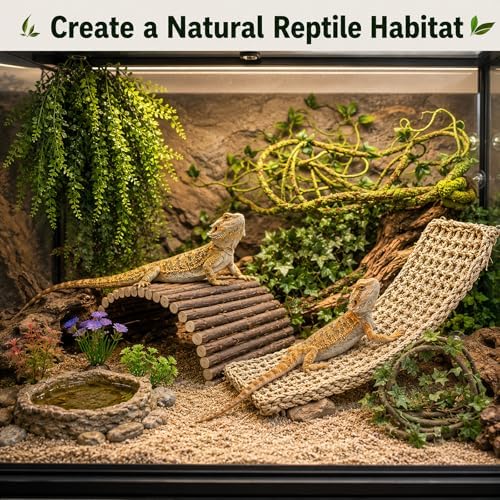 RUNANIA Bearded Dragon Tank Accessories, 10 PCS Reptile Hammock Plants Bridge Jungle Climber Vines for Snakes Bearded Dragon Chameleon Gecko Lizard