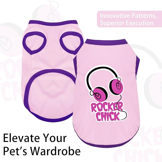 Color-Blocked Dog Tank Top with Playful Heat Transfer Designs – Lightweight Polyester Shirt for Small,MediumDogs, Perfect for Casual Outings.Rocker Chick Light Pink S