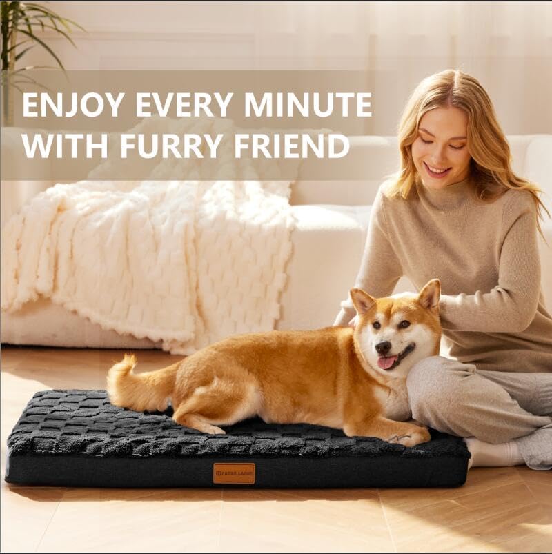Patas Lague Orthopedic Large Dog Bed Washable Pet Crate Mat 36''X24'' Black