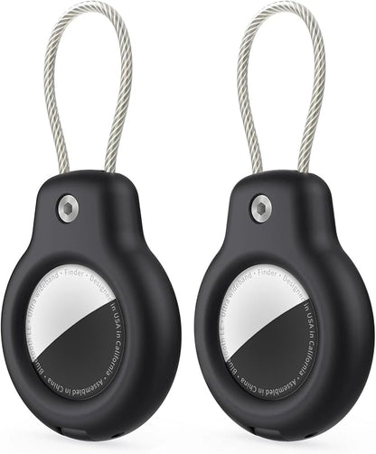 SPGUARD for AirTag Holder Case with Keychain 1st/2nd Air Tags-2 Pack for Apple Air Tag Holder with Wire Cable Lock Key Ring Chain Air Tagholder Accessories for GPS Item Tracker Kids,Keys,Luggage