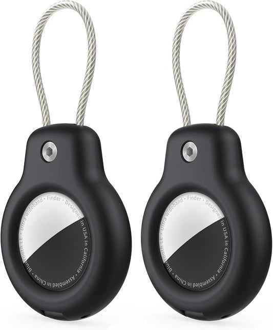 SPGUARD for AirTag Holder Case with Keychain 1st/2nd Air Tags-2 Pack for Apple Air Tag Holder with Wire Cable Lock Key Ring Chain Air Tagholder Accessories for GPS Item Tracker Kids,Keys,Luggage