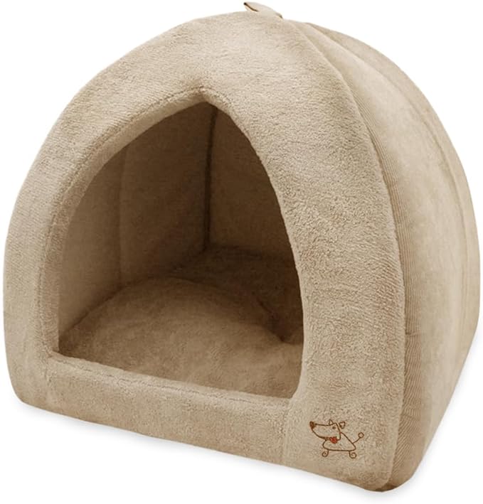 Best Pet Supplies Cat Bed for Indoor Cat, Domed Tent House with Removable Pillow, Covered Cat Cave for Small Dog, Puppies and All Breeds of Cats - Tan, 18 x 18 x H:16"