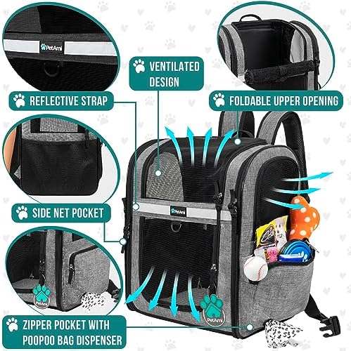 PetAmi Dog Backpack Carrier for Cats, 4-Way Entry Ventilated, 18 lbs, Gray