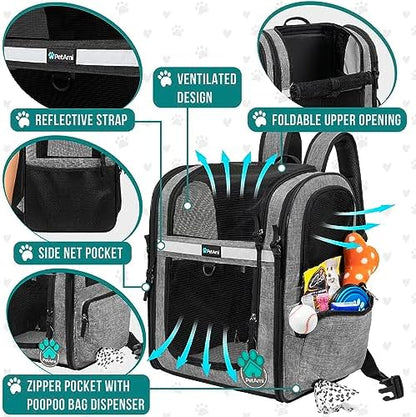 PetAmi Dog Backpack Carrier for Cats, 4-Way Entry Ventilated, 18 lbs, Gray