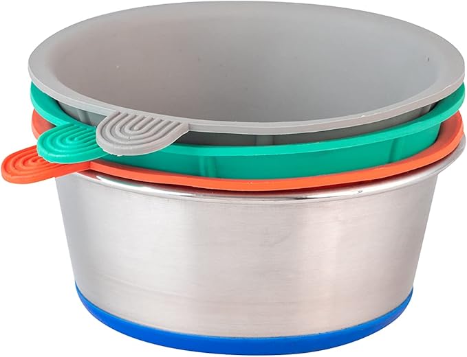 Our Pets DuraPet Stainless Steel Dog Bowl with 3 Pieces TPE Inserts for Puppies or Small Sized Dogs, Holds 1.25 Cups