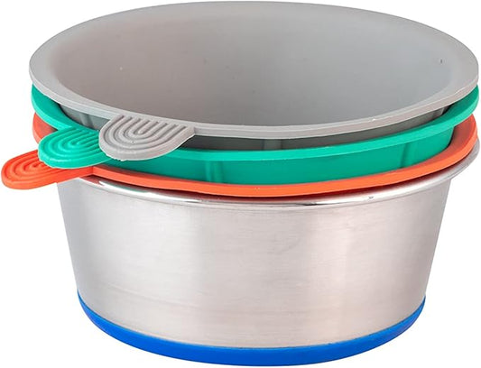 Our Pets DuraPet Stainless Steel Dog Bowl with 3 Pieces TPE Inserts for Puppies or Small Sized Dogs, Holds 1.25 Cups