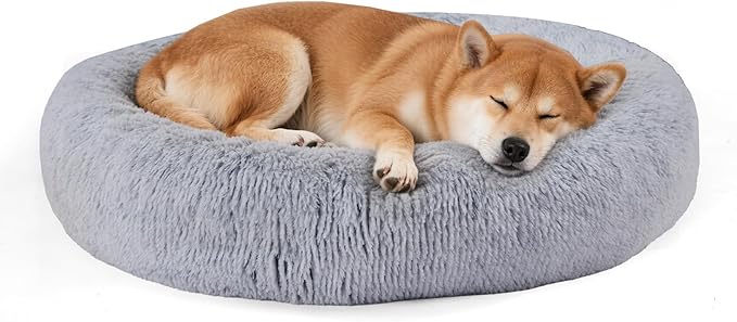 NEWBULIG 37.4x37.4 Inch Dog Bed Large Sized Dog, Donut Shape Cat Beds for Indoor Cats with Washable, Anti-Slip, Faux Fur