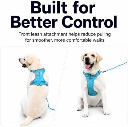 No Pull Dog Harness with Built-in Hidden AirTag & GPS Tracker Holder, Reflective Adjustable Escape-Proof Vest Harness for Small & Medium Dogs (Blue, L)