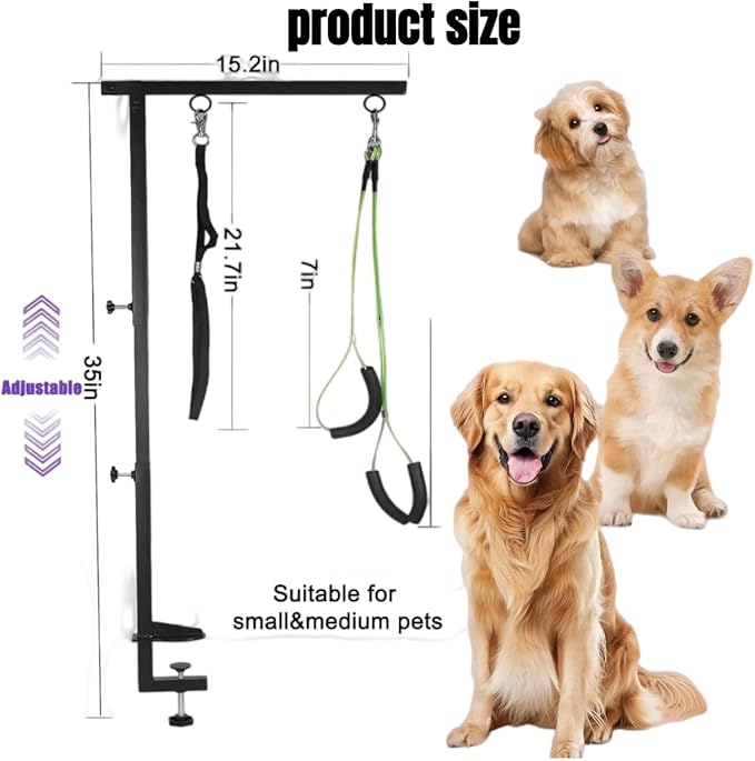 Dog Grooming Arm Kit with Hammock Sling for Small to Medium Dogs Up to 40lbs, Anti-Shake Pet Grooming Helper for At-Home Nail Trimming, Adjustable Arm with Soft Harness