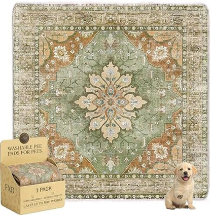 Washable Pee Pads for Dogs,Great Urine Absorbent Reusable Puppy Training Pads,Waterproof,Leak-Proof & Non-Slip Potty Pads for Whelping,Crate,Playpen,Bed.(Green Floral,72"x72")