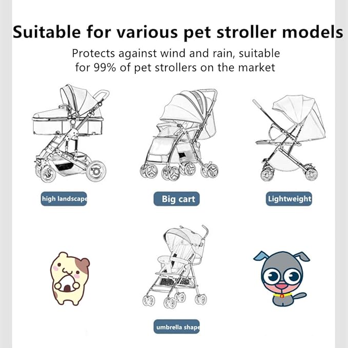 Unisize Pet Stroller Rain Cover - Foldable Clear Protection for Snow, Wind & Rain, Suitable for Various Stroller Models