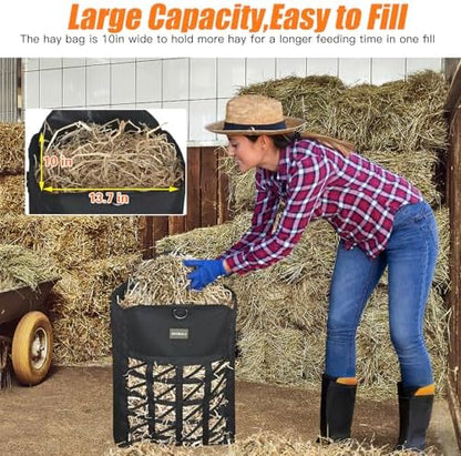 Dual Purpose Feed Horse Hay Bags, 2 Pack Large Black Oxford Fabric