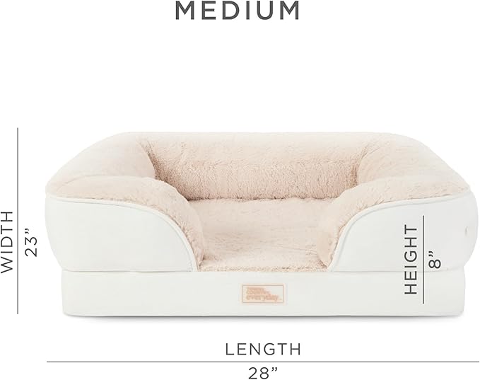 Town & Country Everyday CuddleTown Comfy Solid Bolster Sofa Pet Bed, Supportive & Calming Egg Crate Foam, Non-Slip Bottom, Machine Washable Cover, Cream, Medium 28"x23"x8"