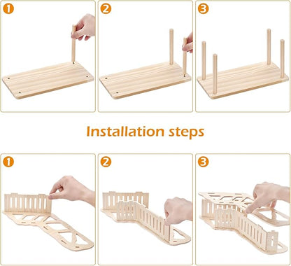 (2-piece Set) Hamster Game Wooden Platform, Tunnel Ladder Hidden Area Platform with Wooden Support Columns, Toy cage Accessories for Hamster Squirrels and Other Small Pets