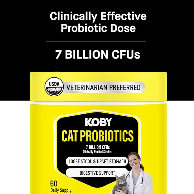 Koby Cat Probiotics | Daily Digestive Support for Sensitive Cats | Helps Loose Stool & Upset Stomach | Certified Organic | Vet Preferred, Clinical Dose | Easy-to-Use Powder