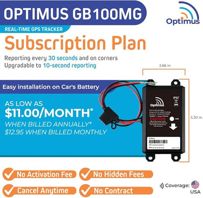 Optimus Wired GPS Tracker for Vehicles - Easy Installation on Car's Battery - Low Cost Subscription Plan Options